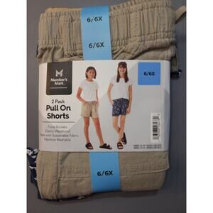 NWT Member's Mark Girl's 2-Pack Linen Tan Blue Floral Shorts 6/6X School Casual